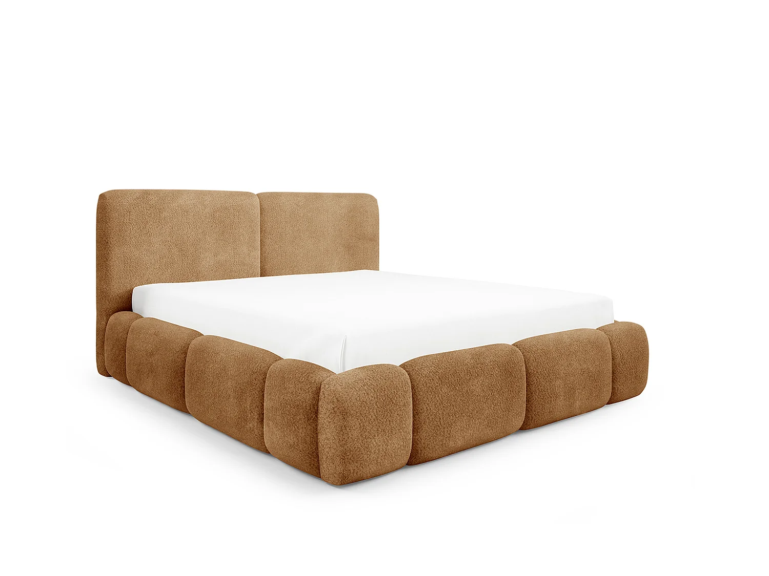 Letto imbottito con contenitore, tessuto bouclé Coral, toffee, 140x200 cm, ABIK