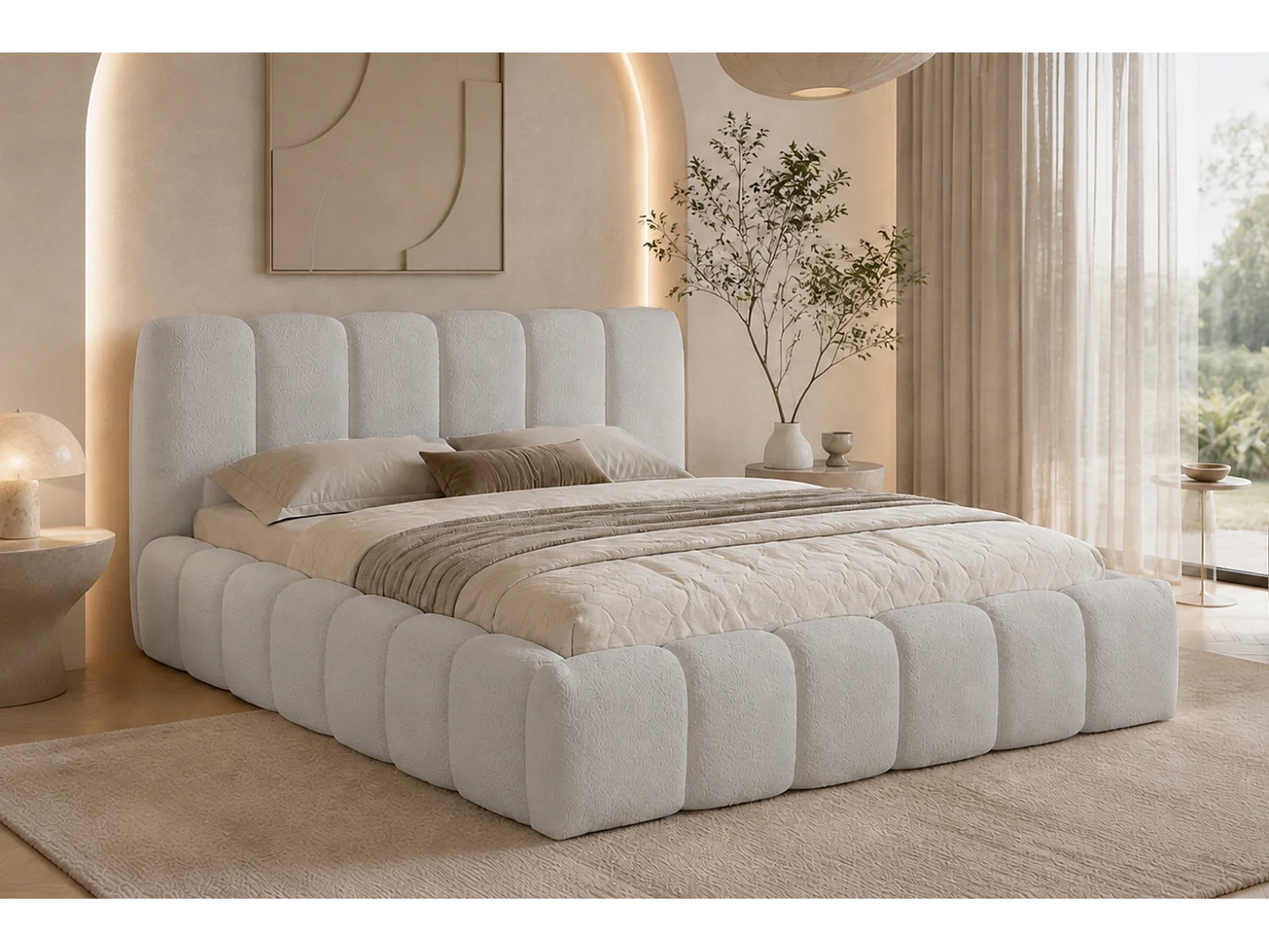 Lit rembourré avec coffre de rangement, tissu chenille Catch Me, gris cendré, 140x200 cm, MICANDI