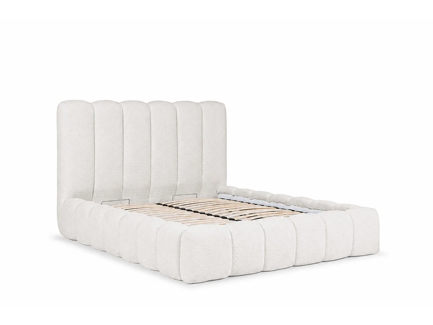 Lit rembourré avec coffre de rangement, tissu chenille Catch Me, crème, 120x200 cm, CANDE