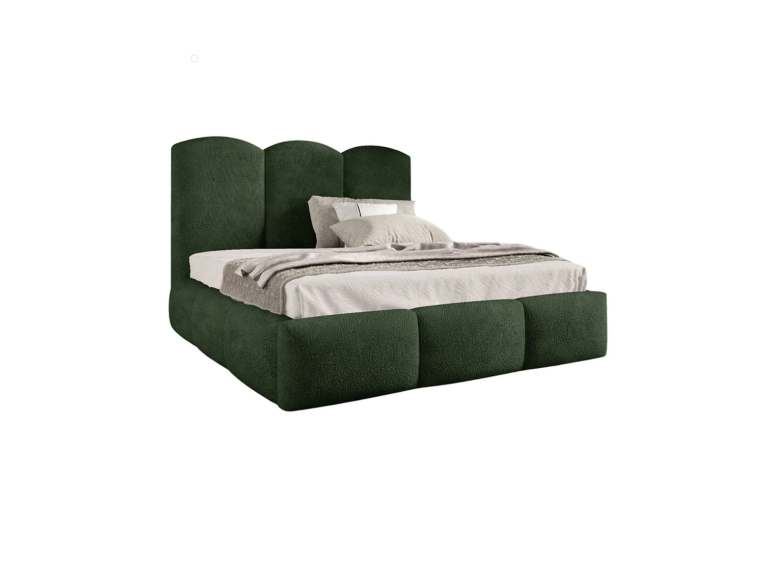 Lit rembourré avec coffre de rangement, tissu bouclé Baloo, vert, 120x200 cm, BERO