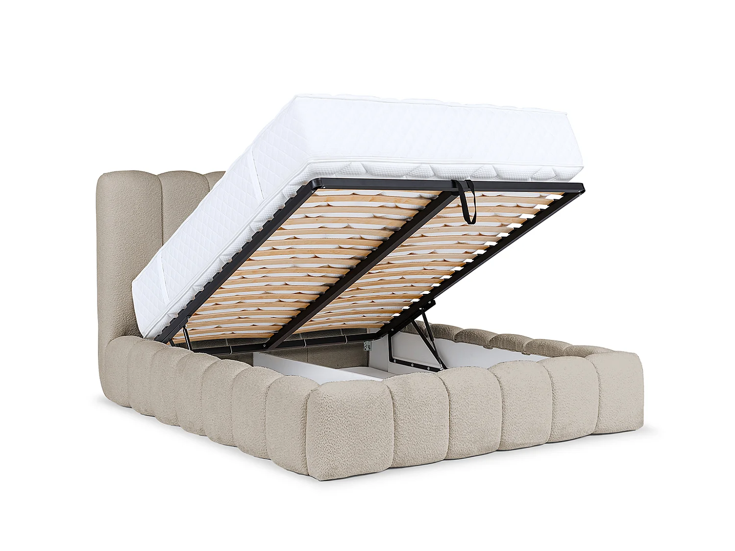 Lit rembourré avec coffre de rangement, tissu chenille Catch Me, beige, 160x200 cm, CANDE
