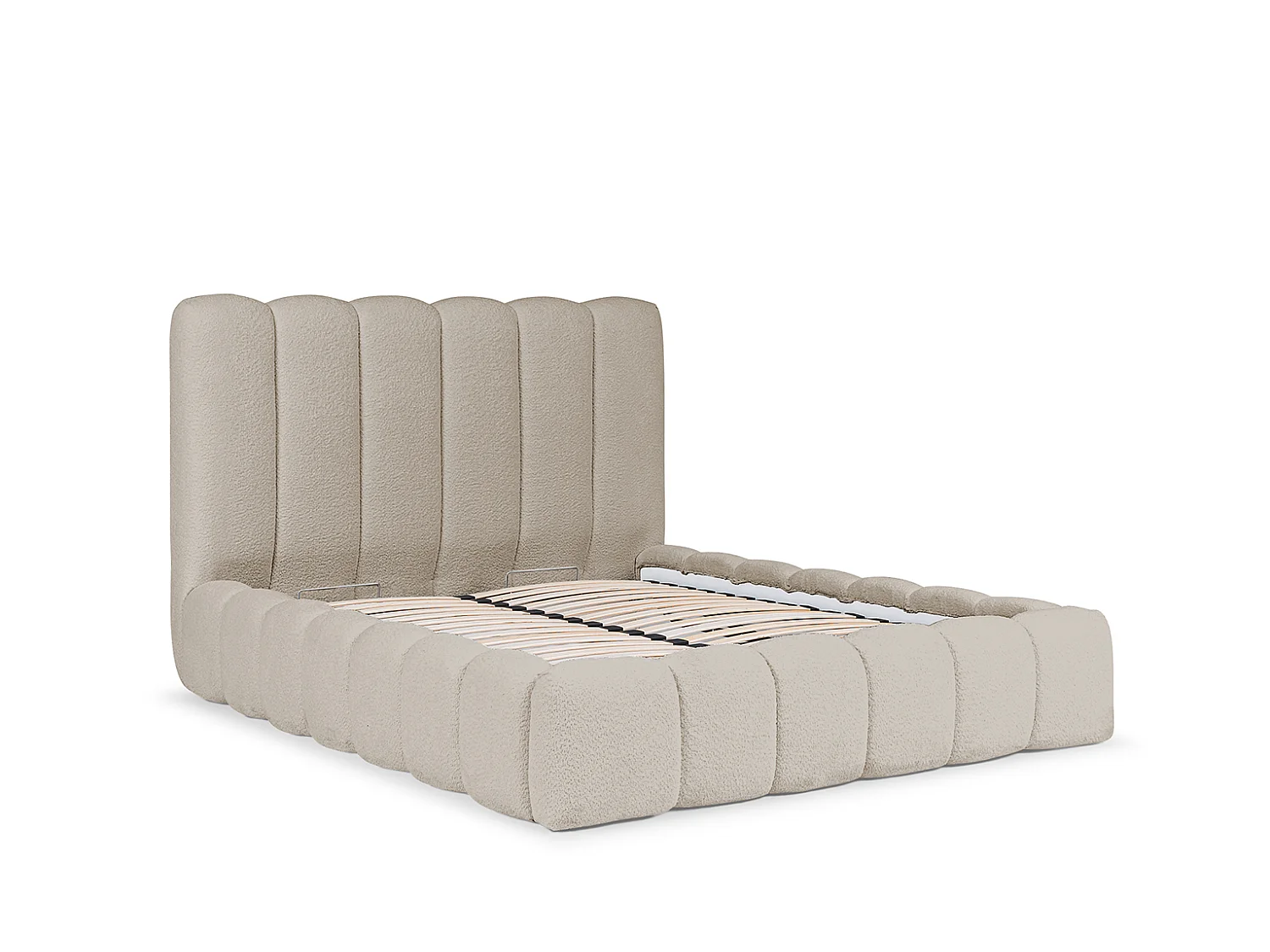 Lit rembourré avec coffre de rangement, tissu chenille Catch Me, beige, 160x200 cm, CANDE