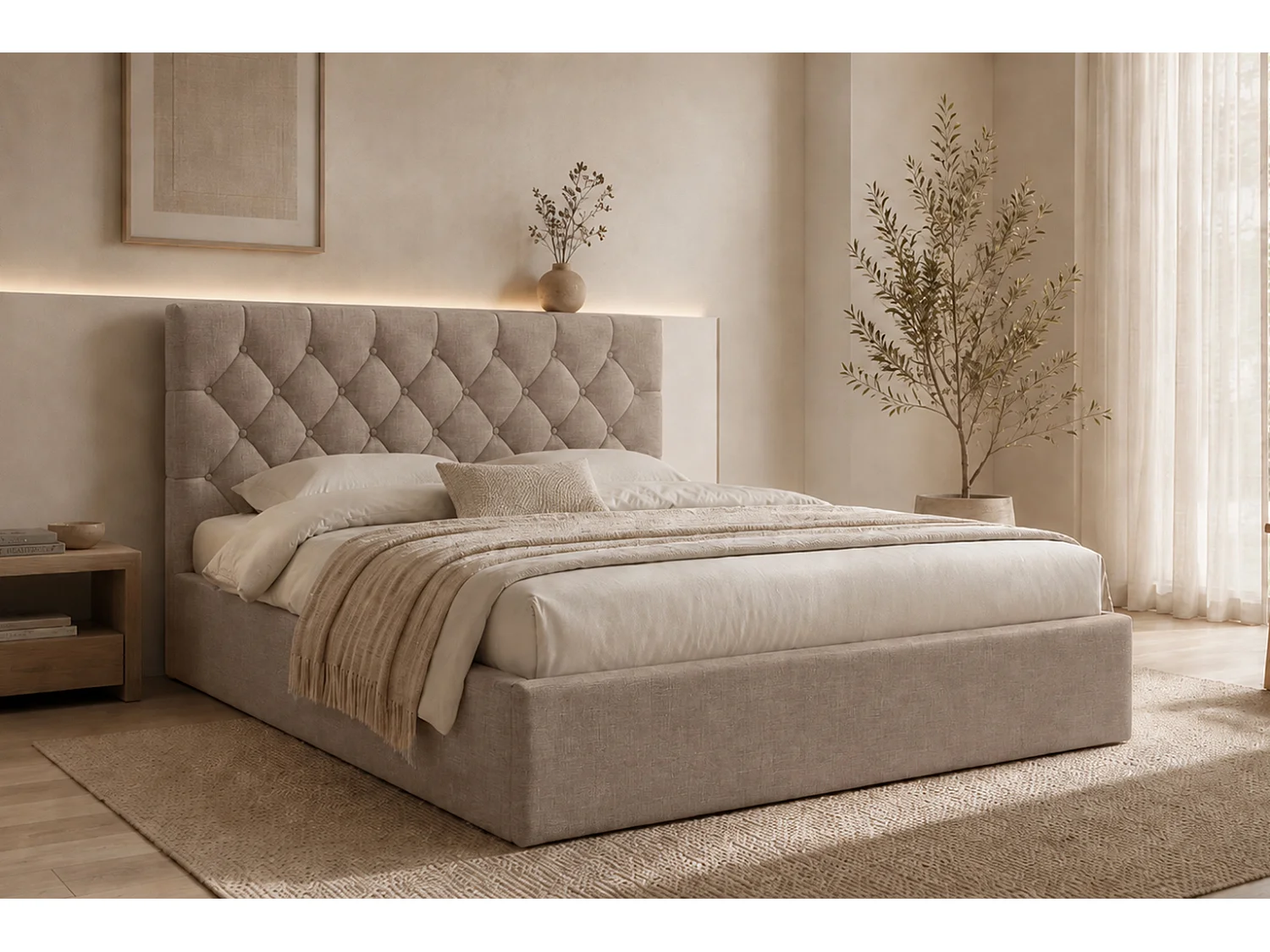 Polsterbett mit bettkasten, Veloursstoff Rouge, Beige, 180x200 cm, BEST IV