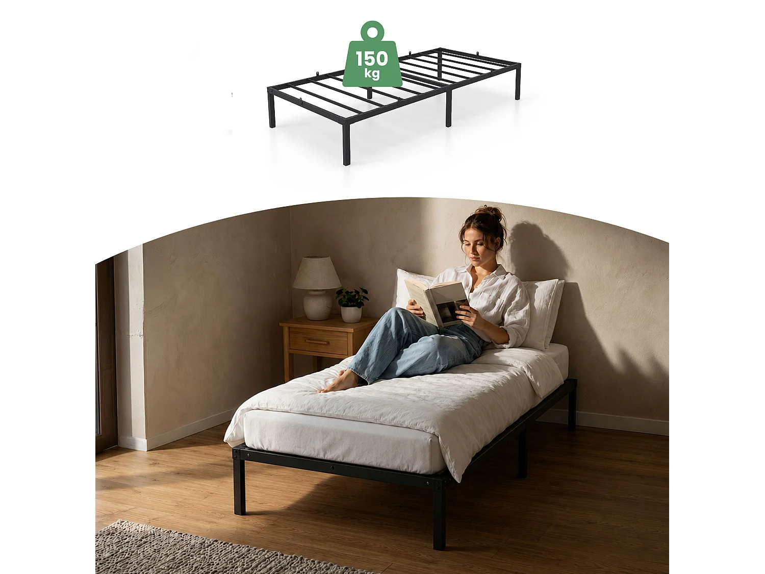 Klapbaar metalen bedframe 90x190 cm Zwart Logeerbed Lattenbodem 6 poten 10 latten