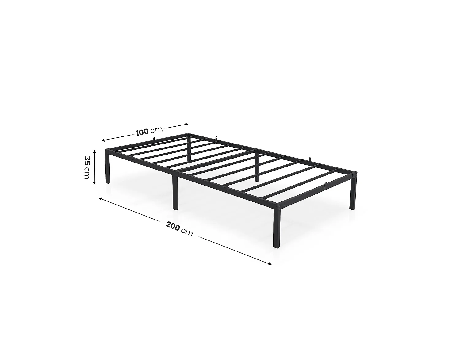 Klapbaar metalen bedframe 100x200 cm Zwart Logeerbed Lattenbodem 6 poten 10 latten