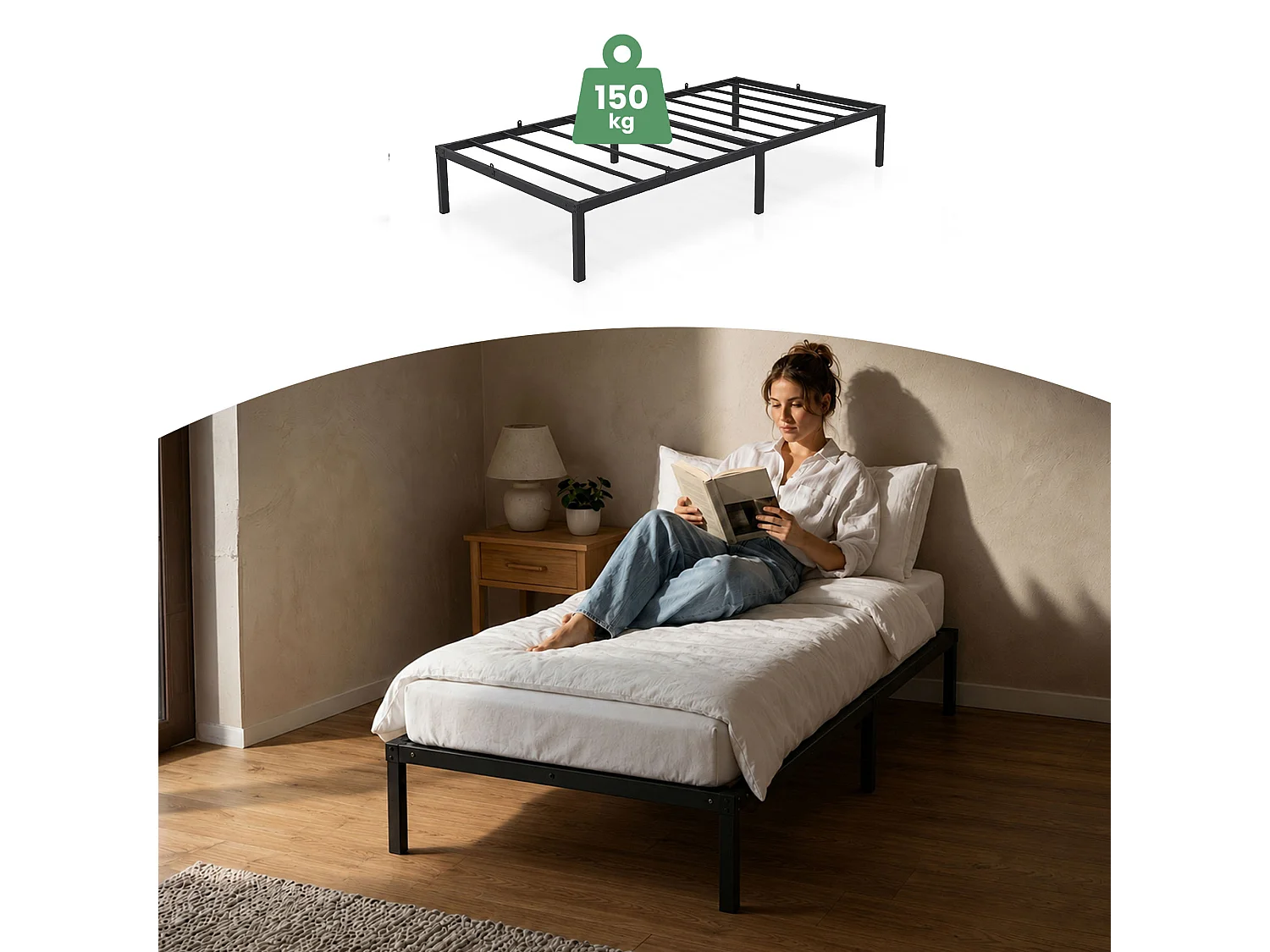 Klapbaar metalen bedframe 100x200 cm Zwart Logeerbed Lattenbodem 6 poten 10 latten