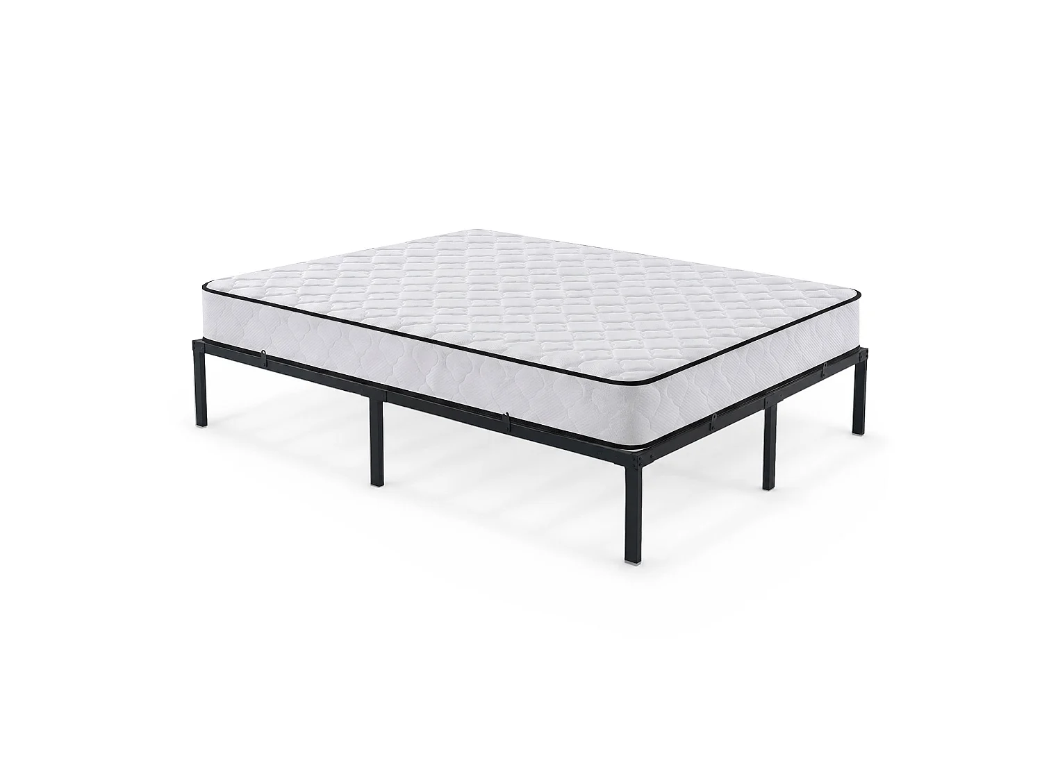 Klapbaar metalen bedframe met matras 140x200 cm Zwart Logeerbed Lattenbodem 9 poten 20 latten