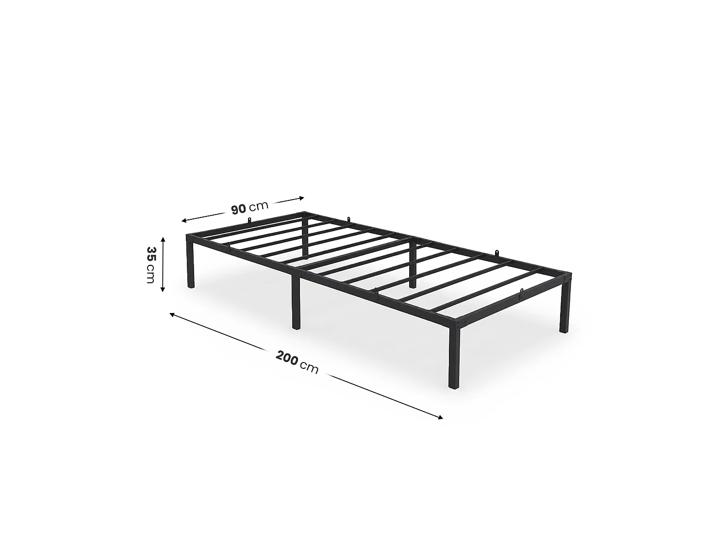 Klapbaar metalen bedframe 90x200 cm Zwart Logeerbed Lattenbodem 6 poten 10 latten