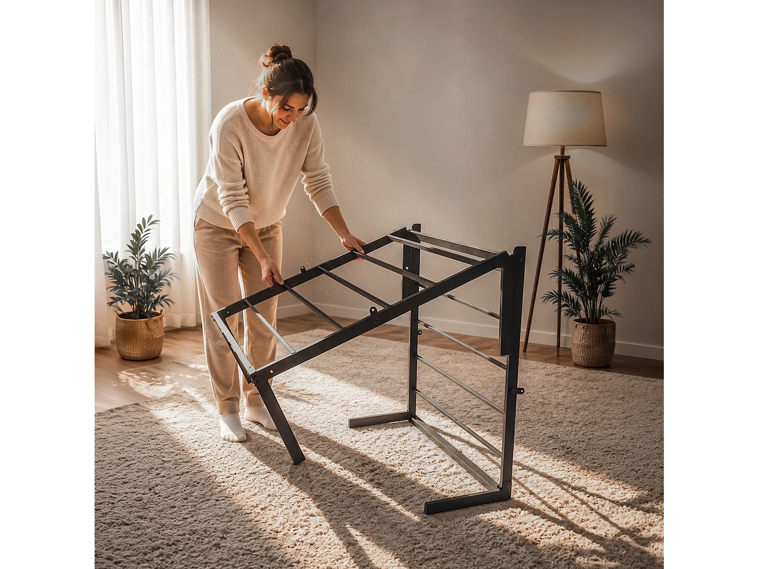 Klapbaar metalen bedframe 90x200 cm Zwart Logeerbed Lattenbodem 6 poten 10 latten