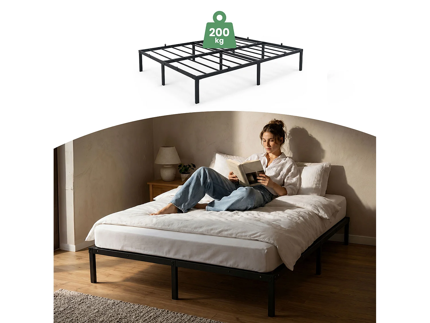 Klapbaar metalen bedframe 140x190 cm Zwart Logeerbed Lattenbodem 9 poten 20 latten
