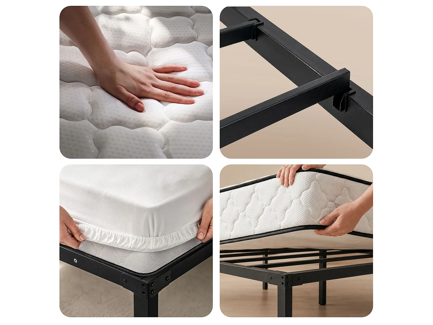 Klapbaar metalen bedframe met matras 90x200 cm Zwart Logeerbed Lattenbodem 6 poten 10 latten