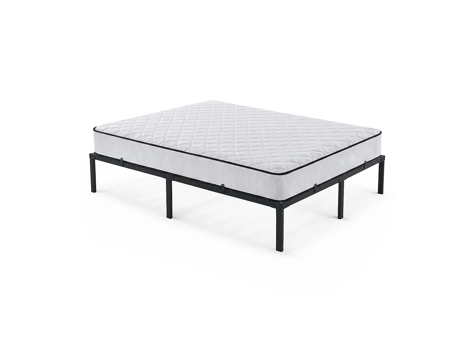 Klapbaar metalen bedframe met matras 140x190 cm Zwart Logeerbed Lattenbodem 9 poten 20 latten