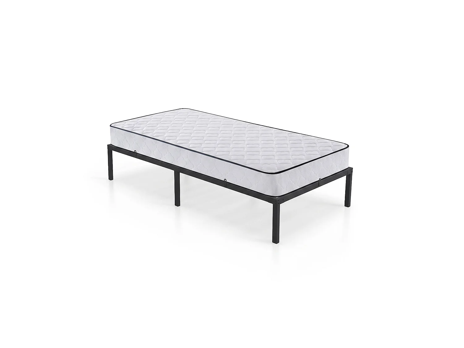 Klapbaar metalen bedframe met matras 90x190 cm Zwart Logeerbed Lattenbodem 6 poten 10 latten