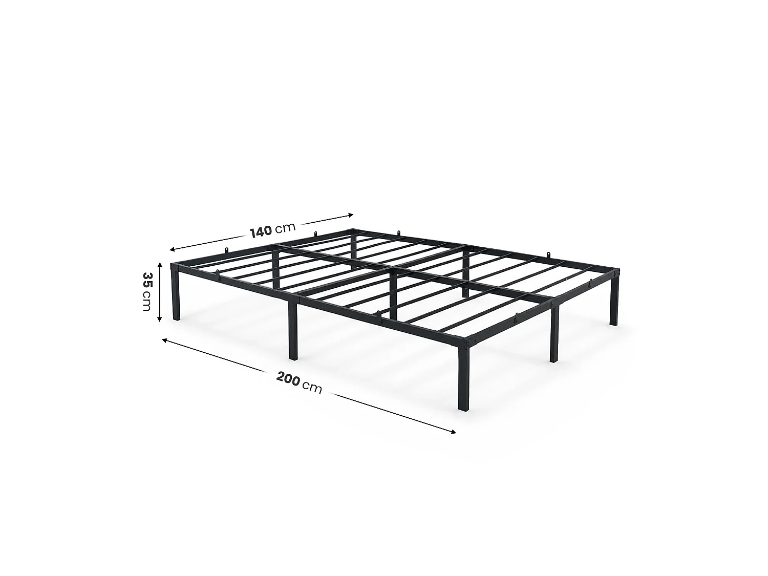 Klapbaar metalen bedframe 140x200 cm Zwart Logeerbed Lattenbodem 9 poten 20 latten
