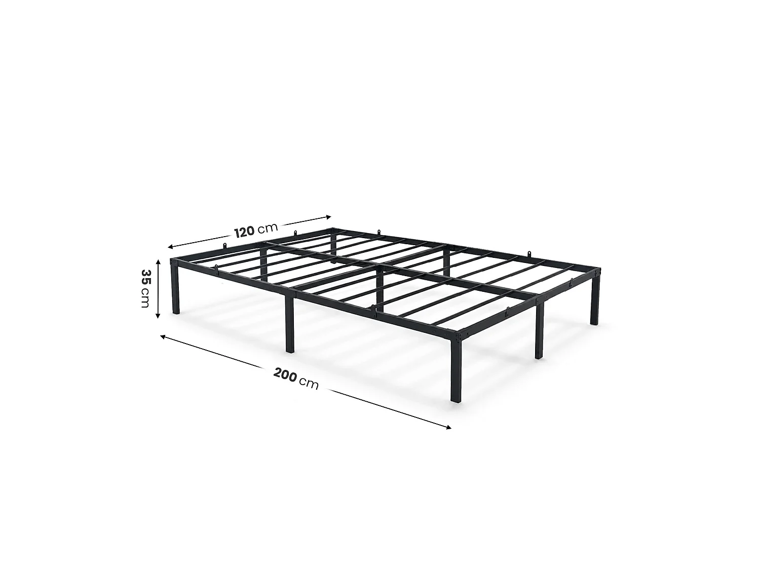 Klapbaar metalen bedframe 120x200 cm Zwart Logeerbed Lattenbodem 9 poten 20 latten