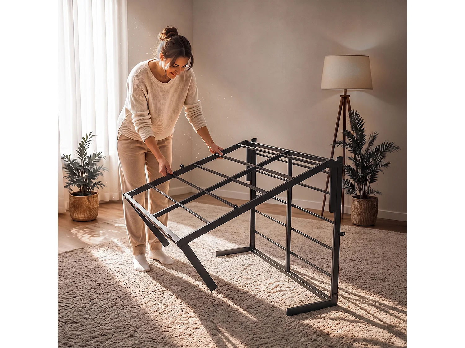 Klapbaar metalen bedframe 120x200 cm Zwart Logeerbed Lattenbodem 9 poten 20 latten