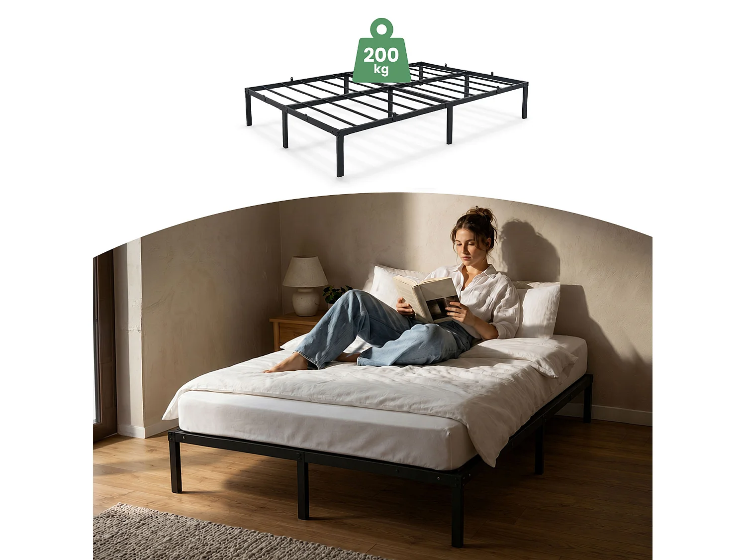 Klapbaar metalen bedframe 120x200 cm Zwart Logeerbed Lattenbodem 9 poten 20 latten