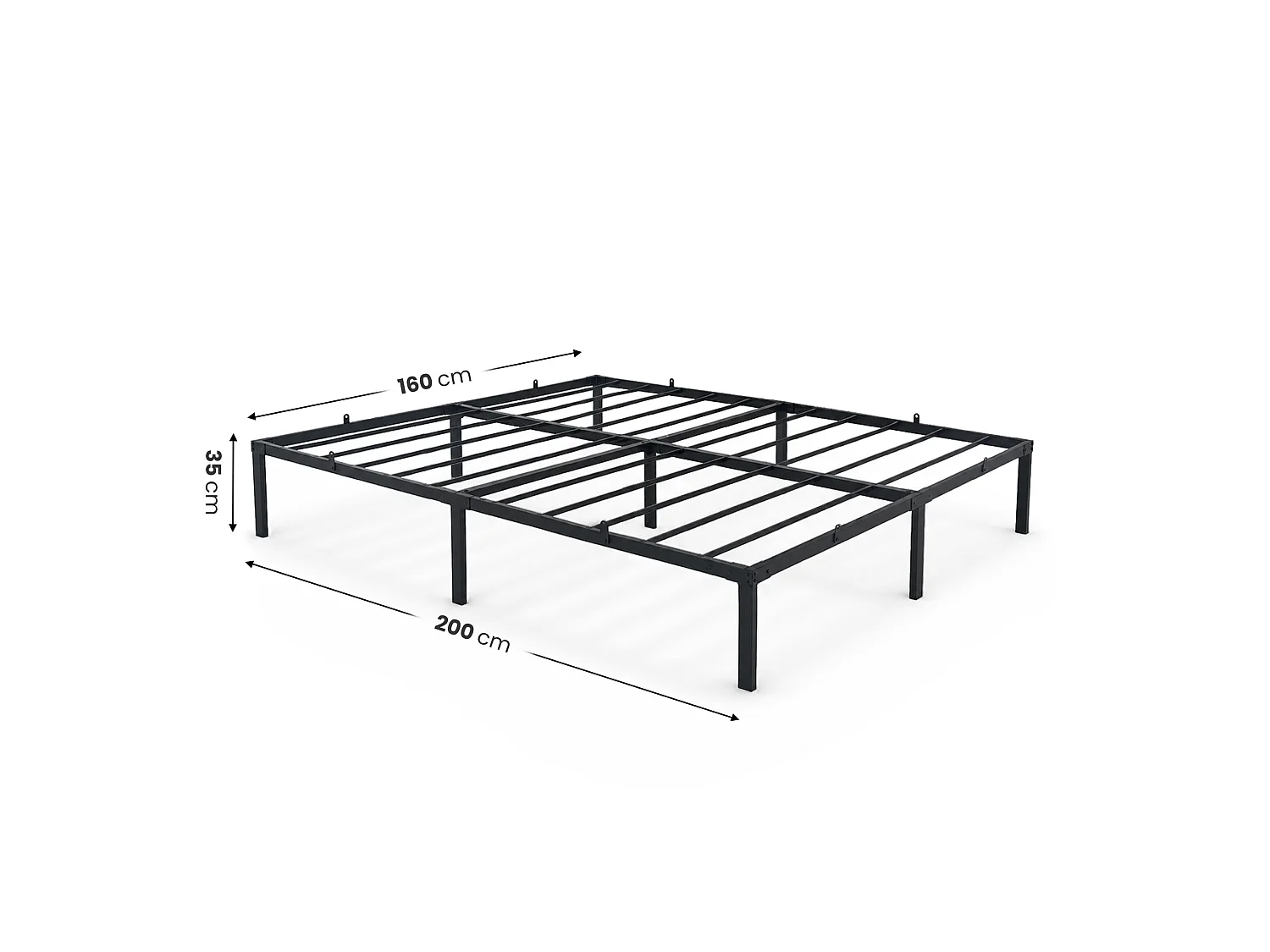 Klapbaar metalen bedframe 160x200 cm Zwart Logeerbed Lattenbodem 9 poten 20 latten