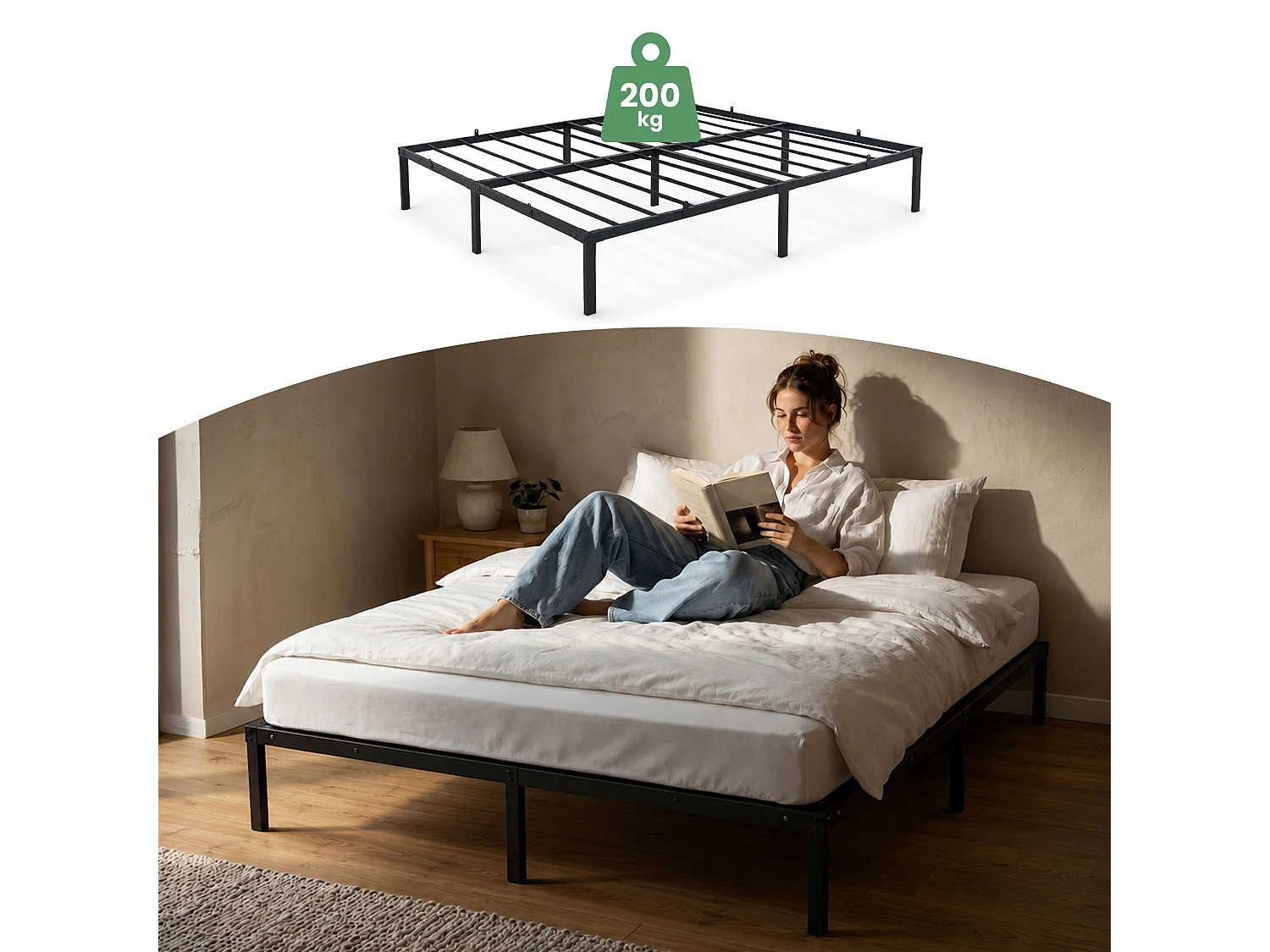 Klapbaar metalen bedframe 160x200 cm Zwart Logeerbed Lattenbodem 9 poten 20 latten