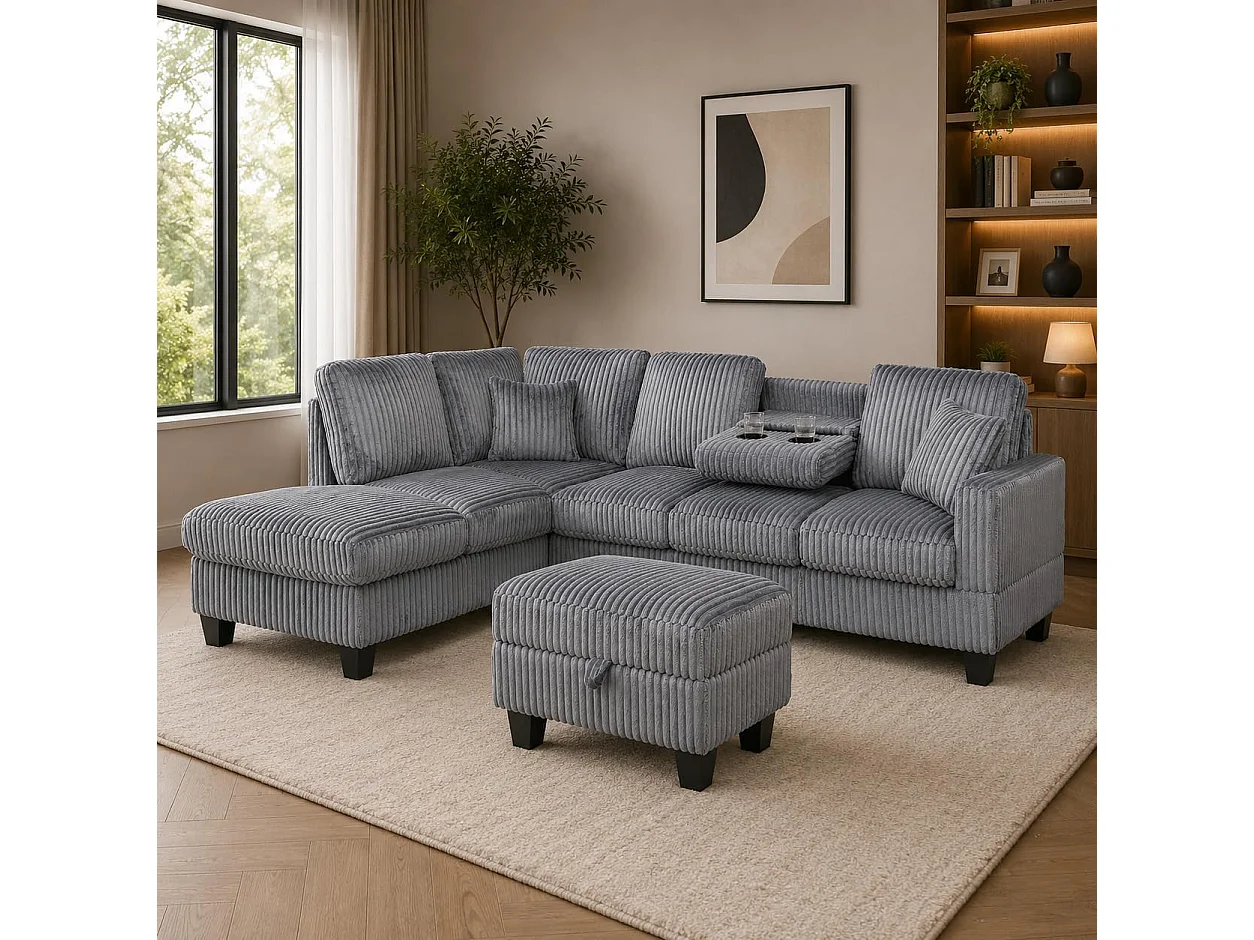Vienna LHF Corner Sofa with Ottoman & Drop Down Table