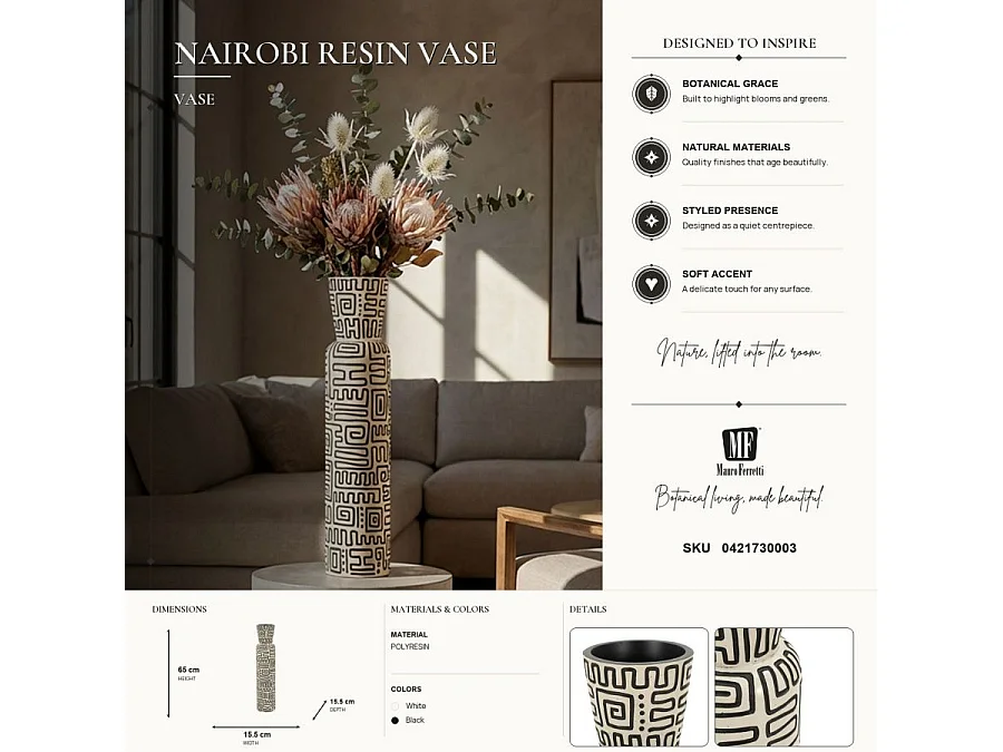 Vase Design "Nairobi" 65cm Blanc & Noir