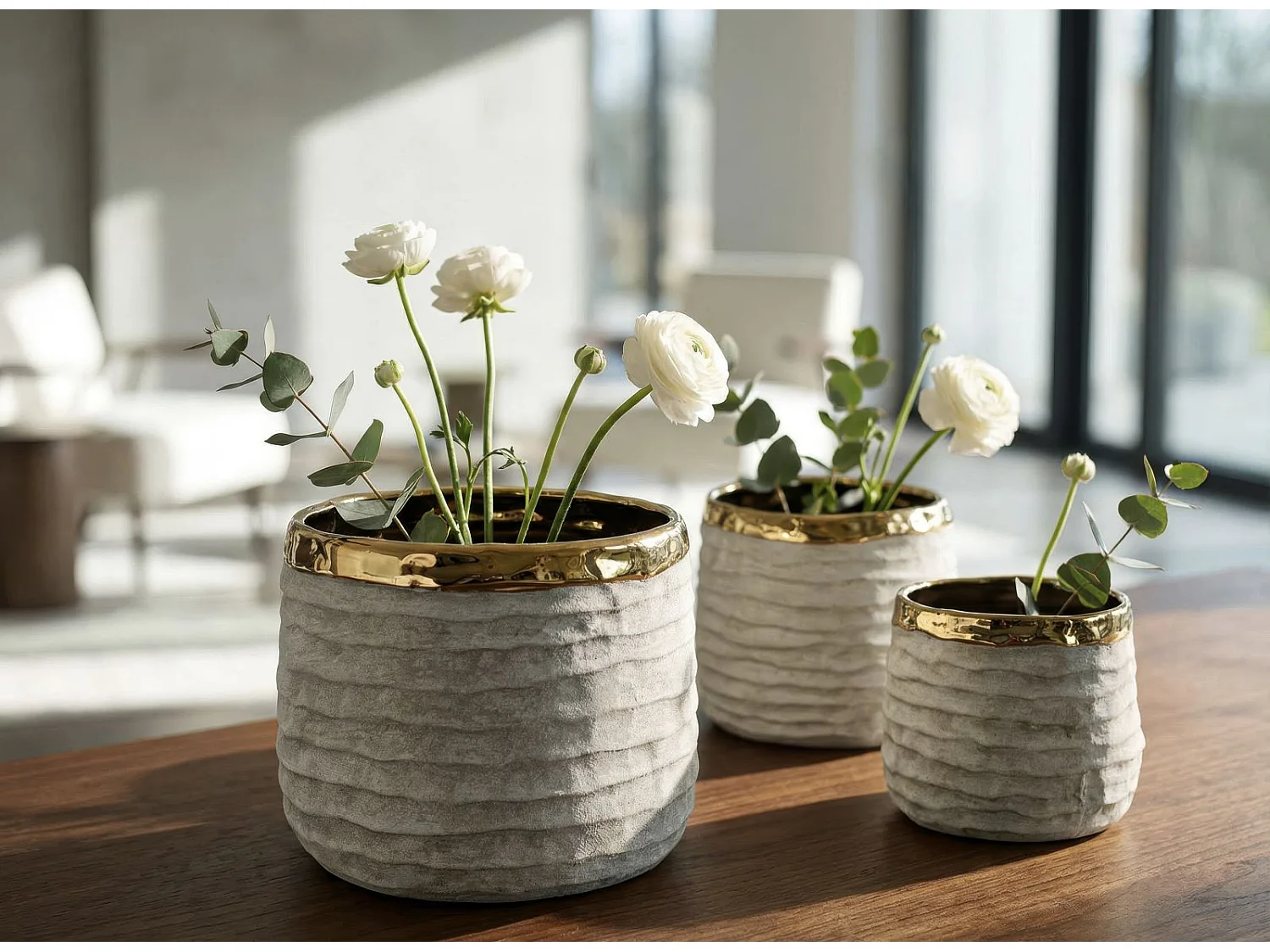 Lot de 3 Cache-Pots "Lima Alti" 23cm Gris