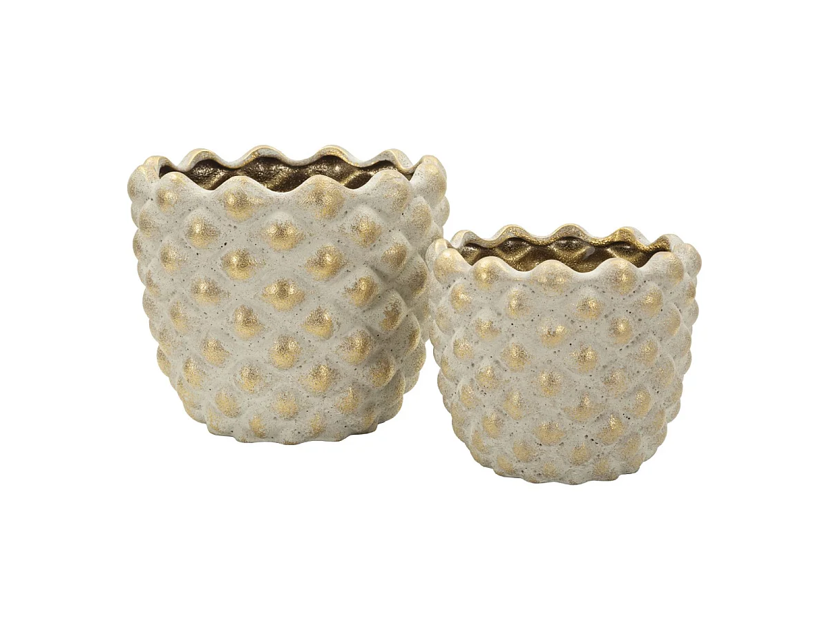 Lot de 2 Cache-Pots en Céramique "Pepitas" 23cm Gris & Or