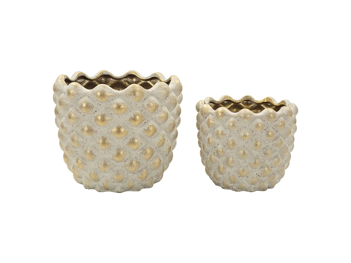 Lot de 2 Cache-Pots en Céramique "Pepitas" 23cm Gris & Or