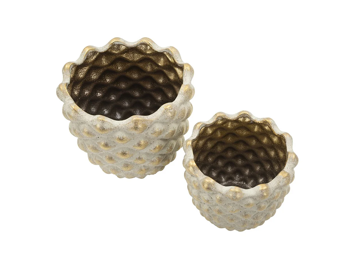 Lot de 2 Cache-Pots en Céramique "Pepitas" 23cm Gris & Or