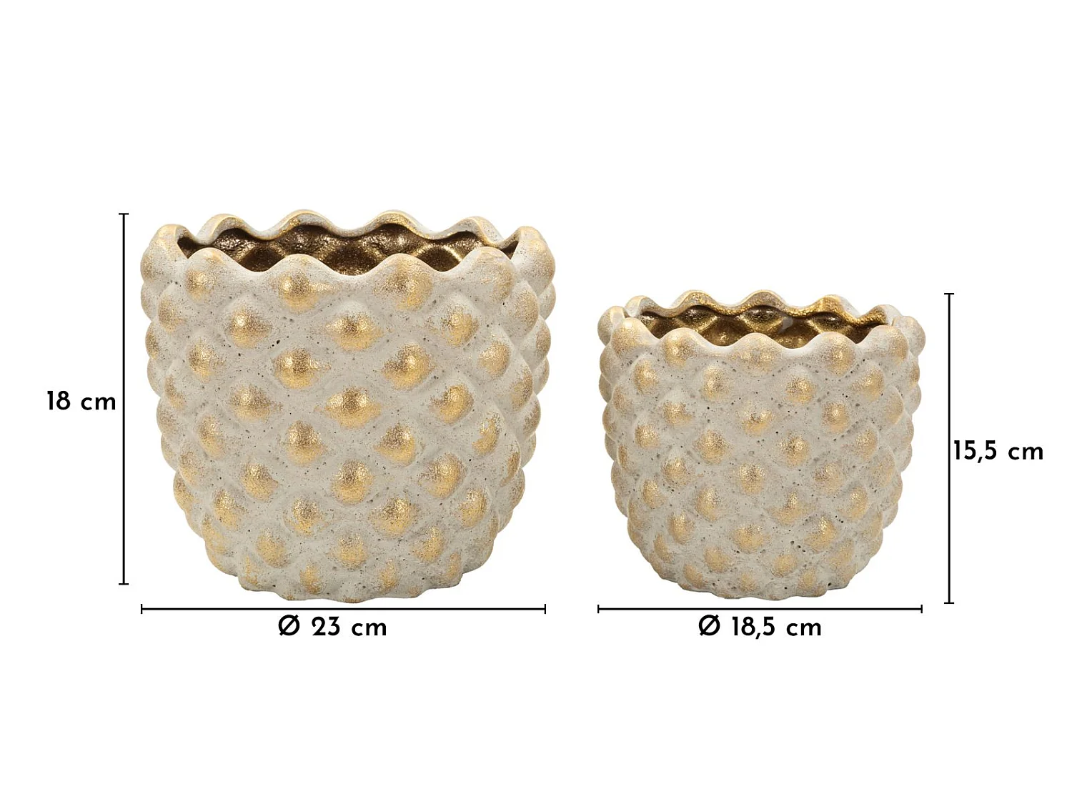 Lot de 2 Cache-Pots en Céramique "Pepitas" 23cm Gris & Or