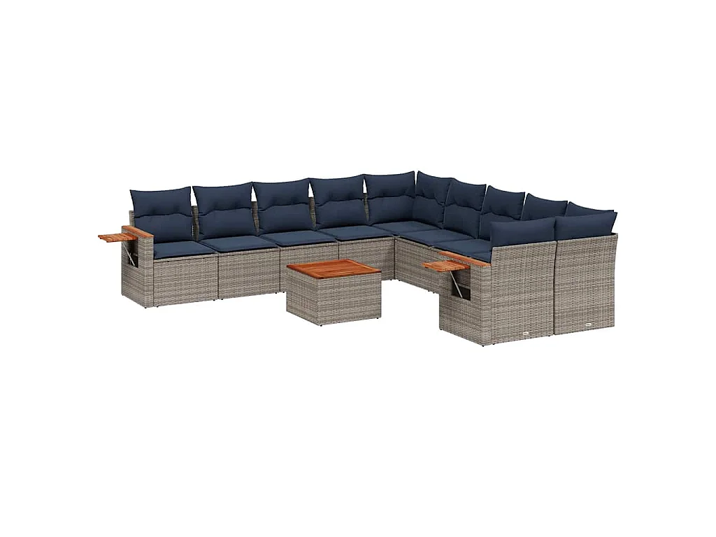 Set de sofás de jardín 11 piezas y cojines ratán sintético gris