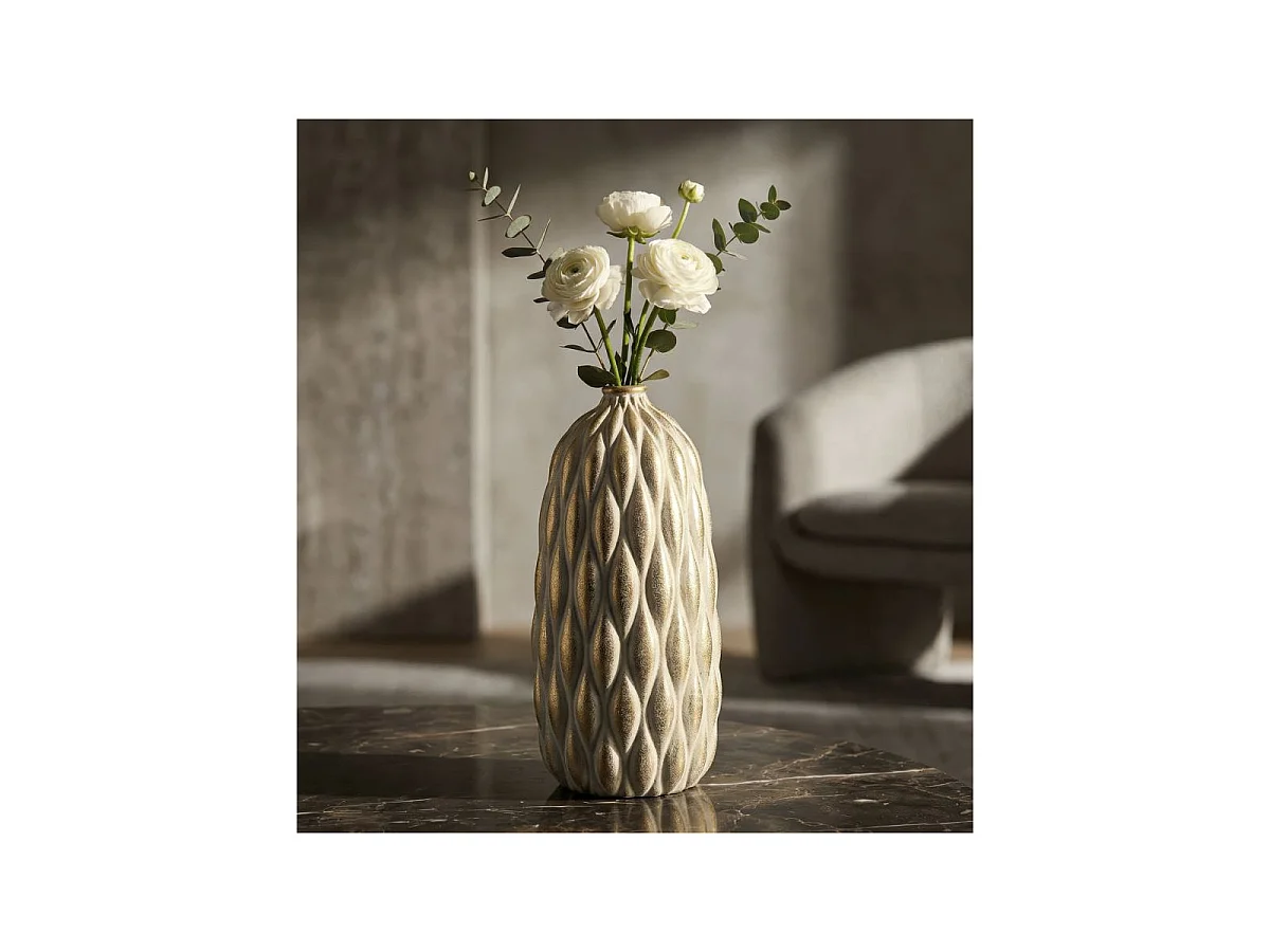 Vase Déco en Céramique "Pepitas" 44cm Gris & Or