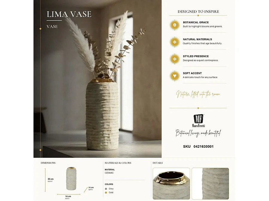 Vase Design en Céramique "Lima" 30cm Gris