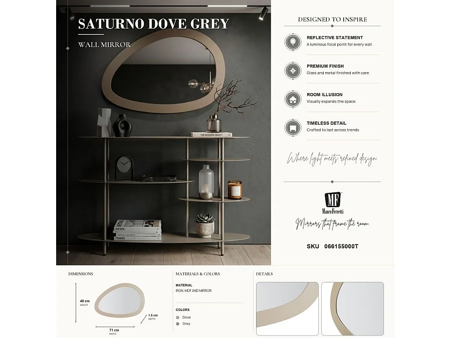 Miroir Mural Design "Saturno" 71cm Taupe