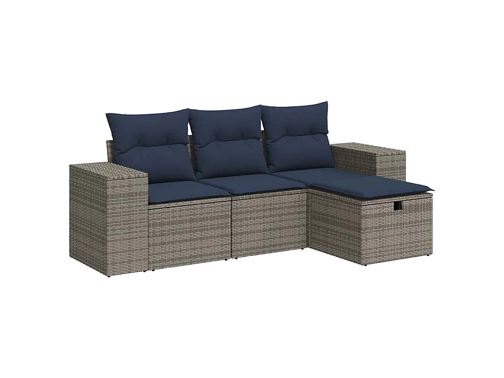 Set de sofás de jardín 4 piezas y cojines ratán sintético gris