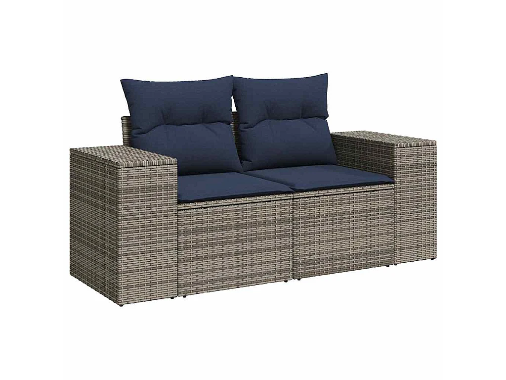 Set de sofás de jardín 4 piezas y cojines ratán sintético gris