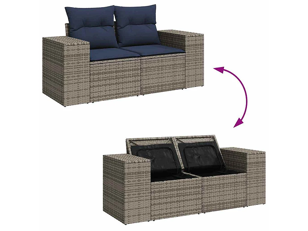 Set de sofás de jardín 4 piezas y cojines ratán sintético gris