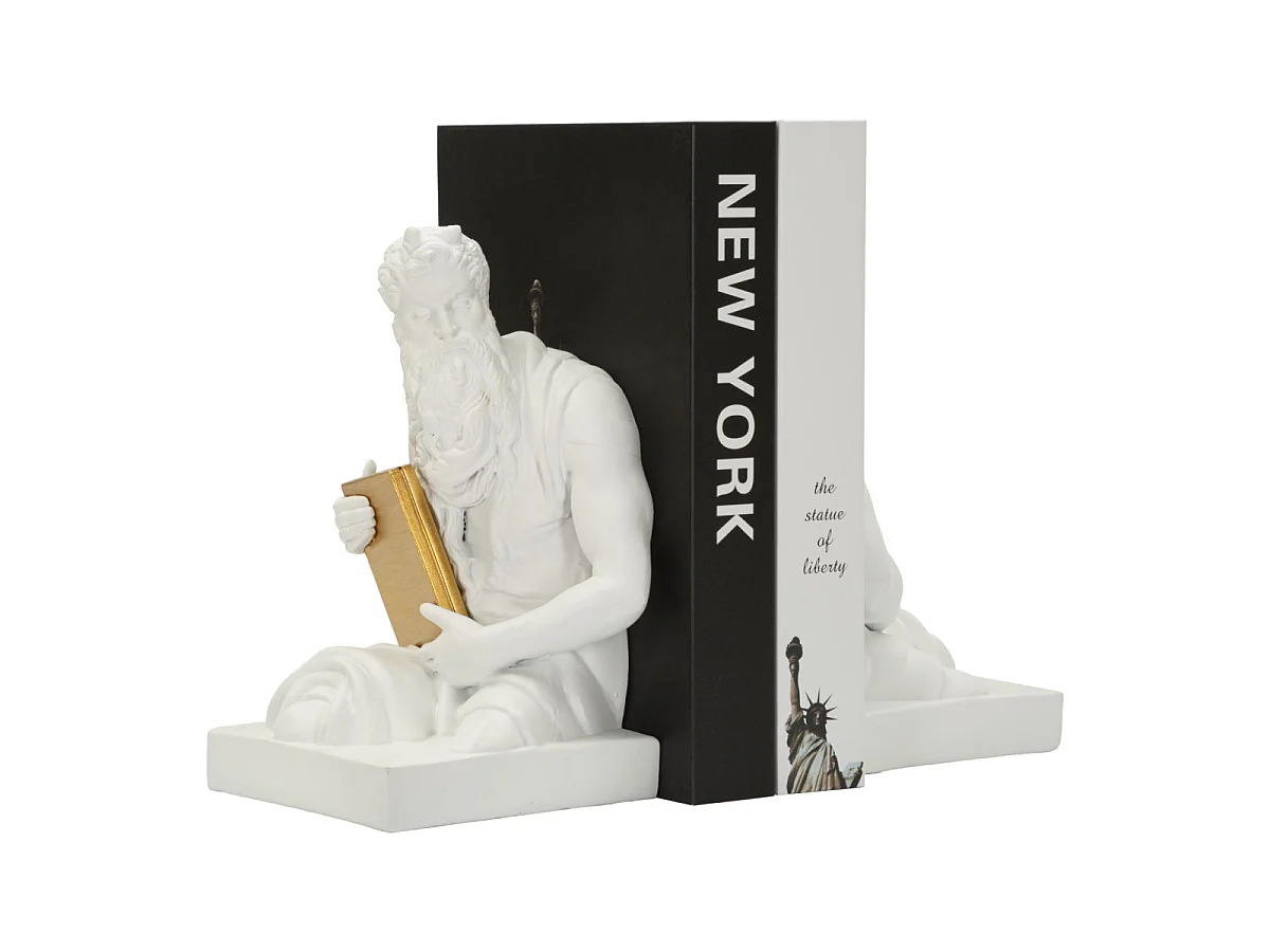 Lot de 2 Serre-Livres Déco "Poséidon" 25cm Blanc