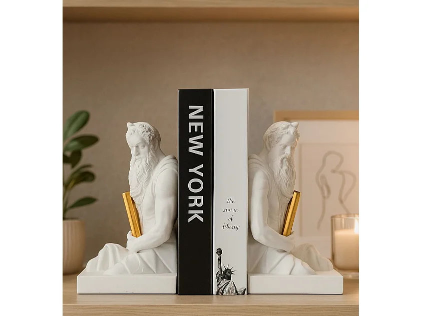 Lot de 2 Serre-Livres Déco "Poséidon" 25cm Blanc
