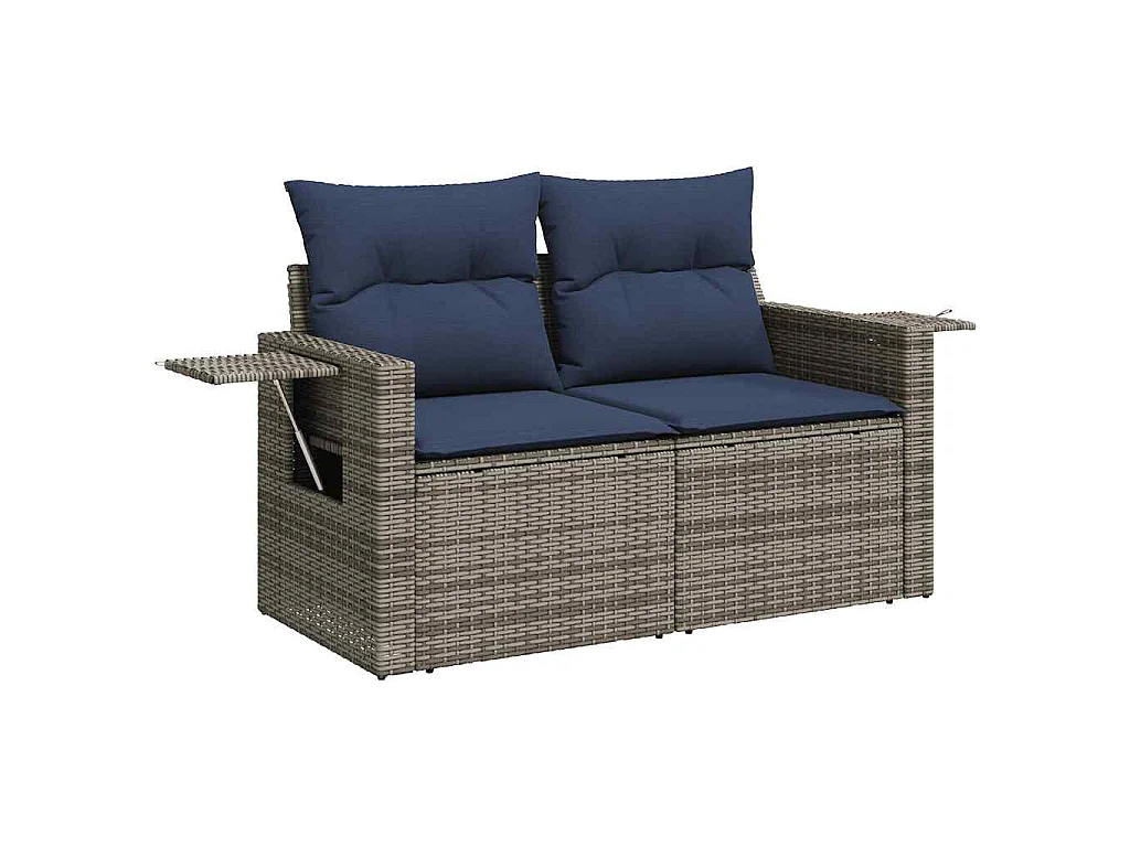 Set de sofás de jardín 4 piezas y cojines ratán sintético gris