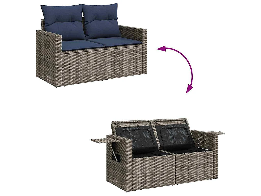 Set de sofás de jardín 4 piezas y cojines ratán sintético gris