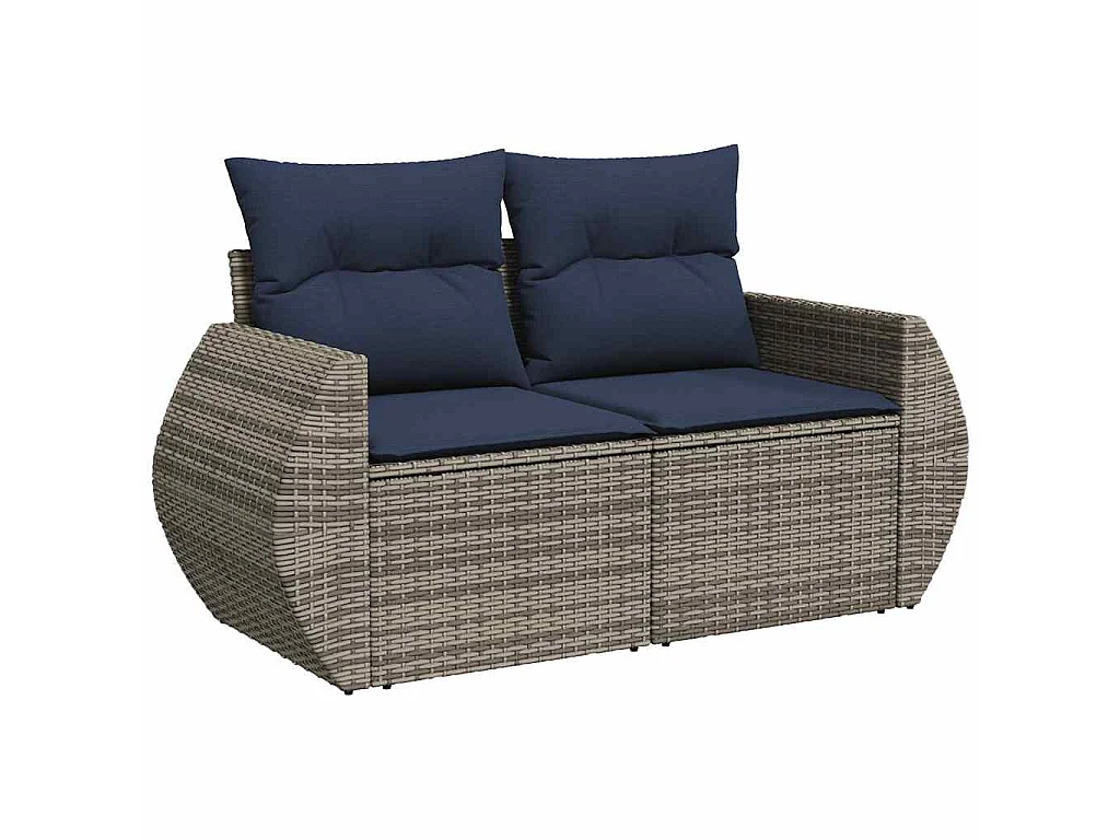 Set de muebles de jardín 6 piezas y cojines ratán sintético gris