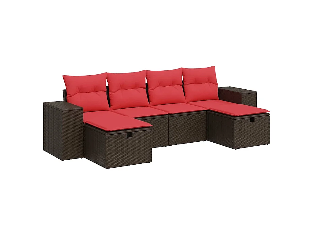 Set sofás de jardín 6 piezas y cojines ratán sintético marrón