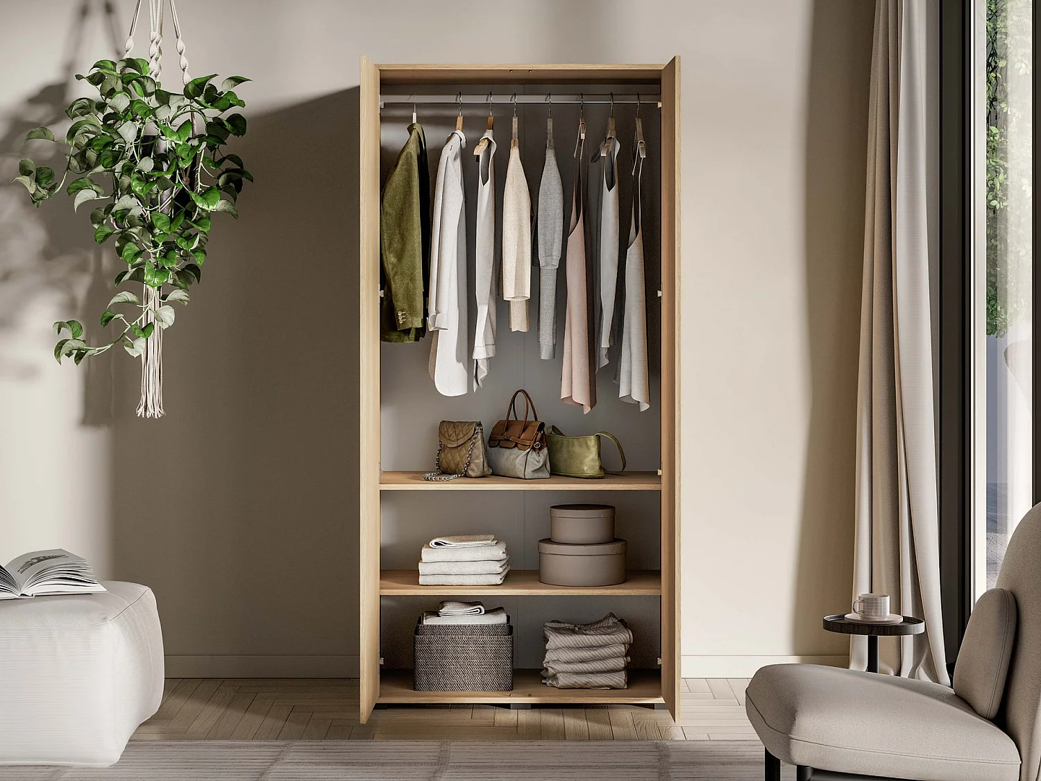 Kledingkast met 2 deuren – Mavelie eikenlook – 92 cm – HEGGERS