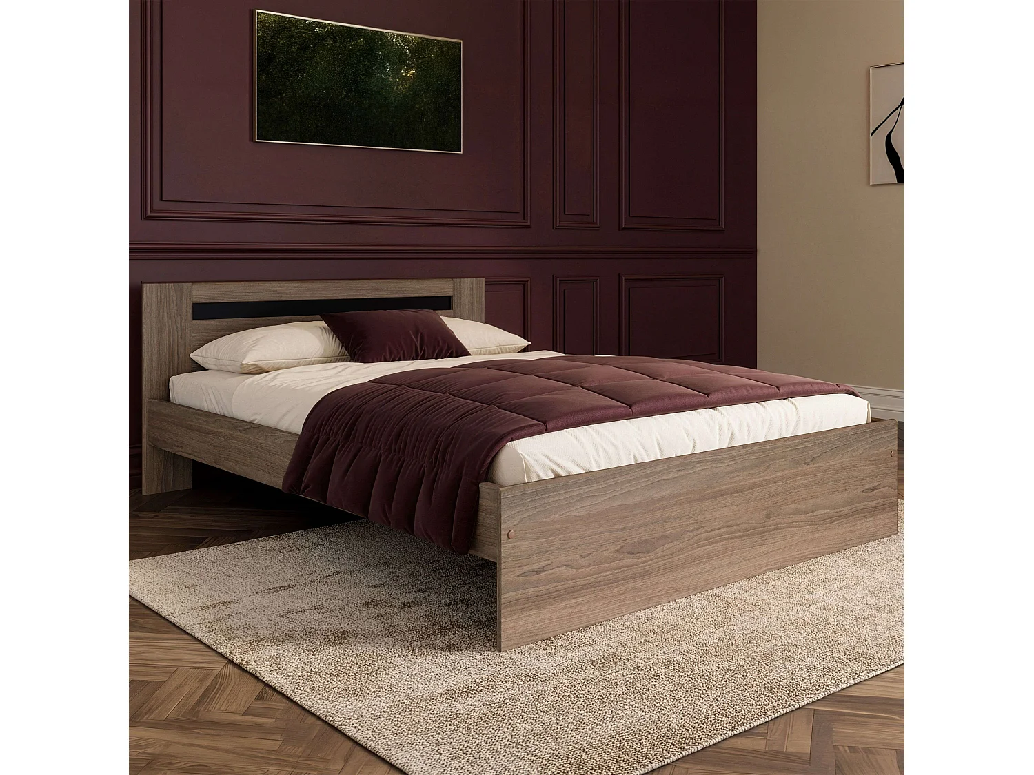 Cama Oshira 135x190 cm, Carvalho Tostado e Pontilhado Preto