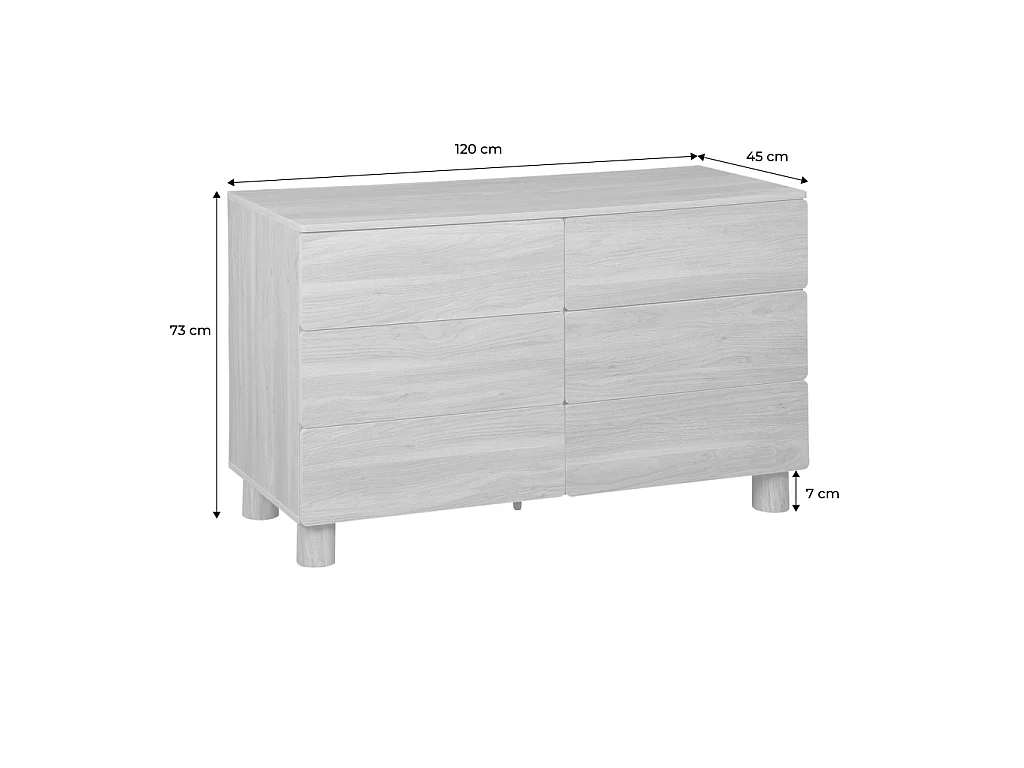 Commode décor bois 6 tiroirs bois de noisetier - Ayana