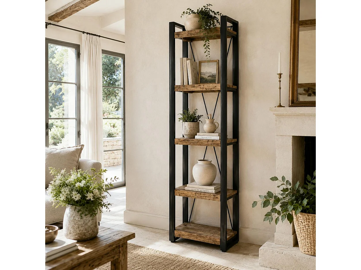 Colonne de salon bois métal 5 plateaux KARGO