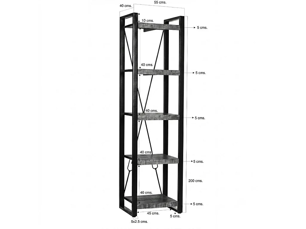 Colonne de salon bois métal 5 plateaux KARGO