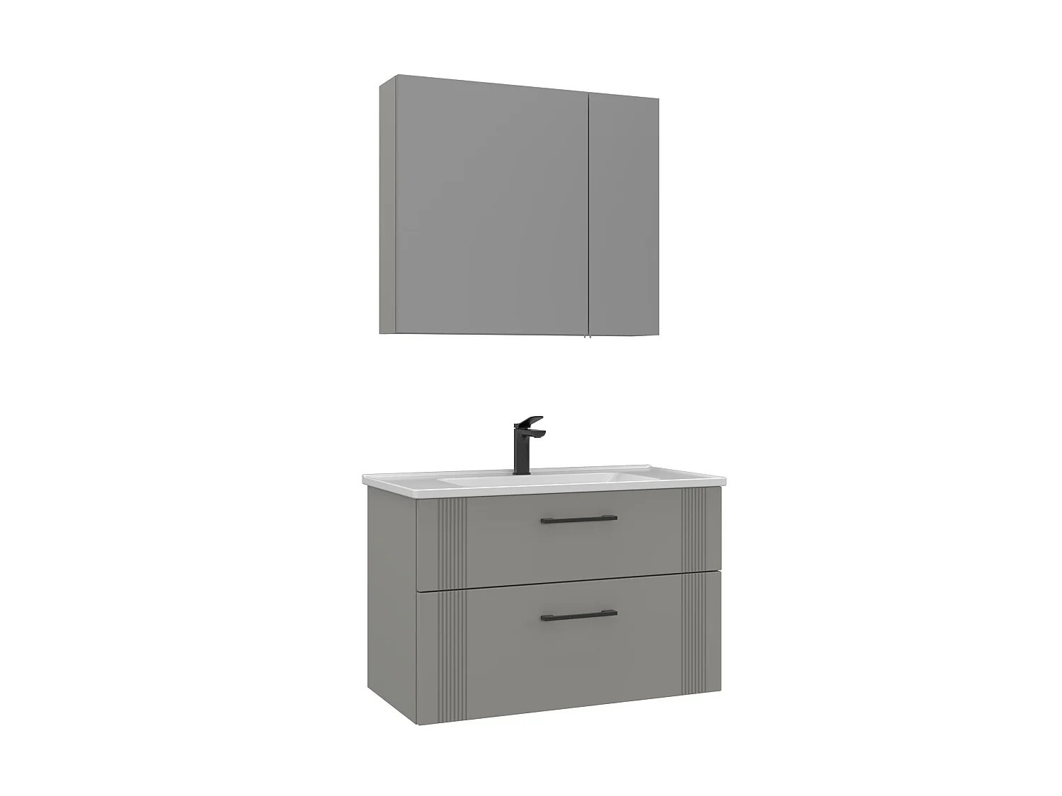 Ensemble Meuble Vasque avec Miroir (2 Pièces) "Bari 85 v2" - 85 x 45 x 55 cm - Matte Cashmere