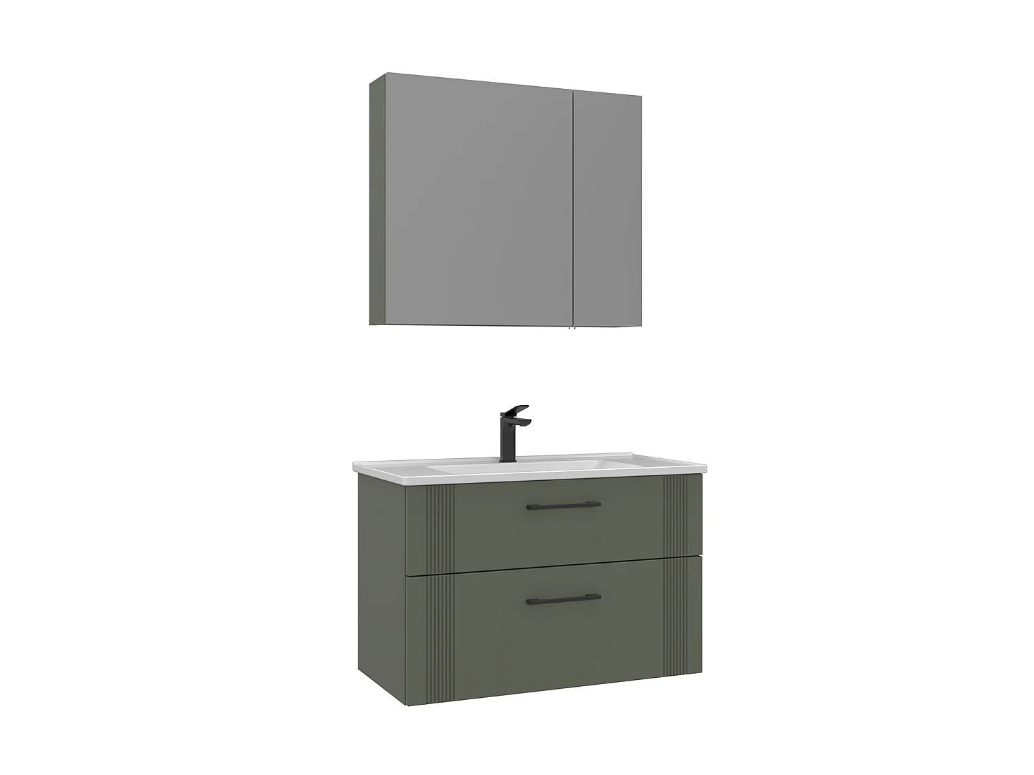 Ensemble Meuble Vasque avec Miroir (2 Pièces) "Bari 85 v2" - 85 x 45 x 55 cm - Matte Green